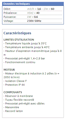 Groupe de Surpression Euromatic 0.75 CV - AXC 800/22 - SOCRALINE